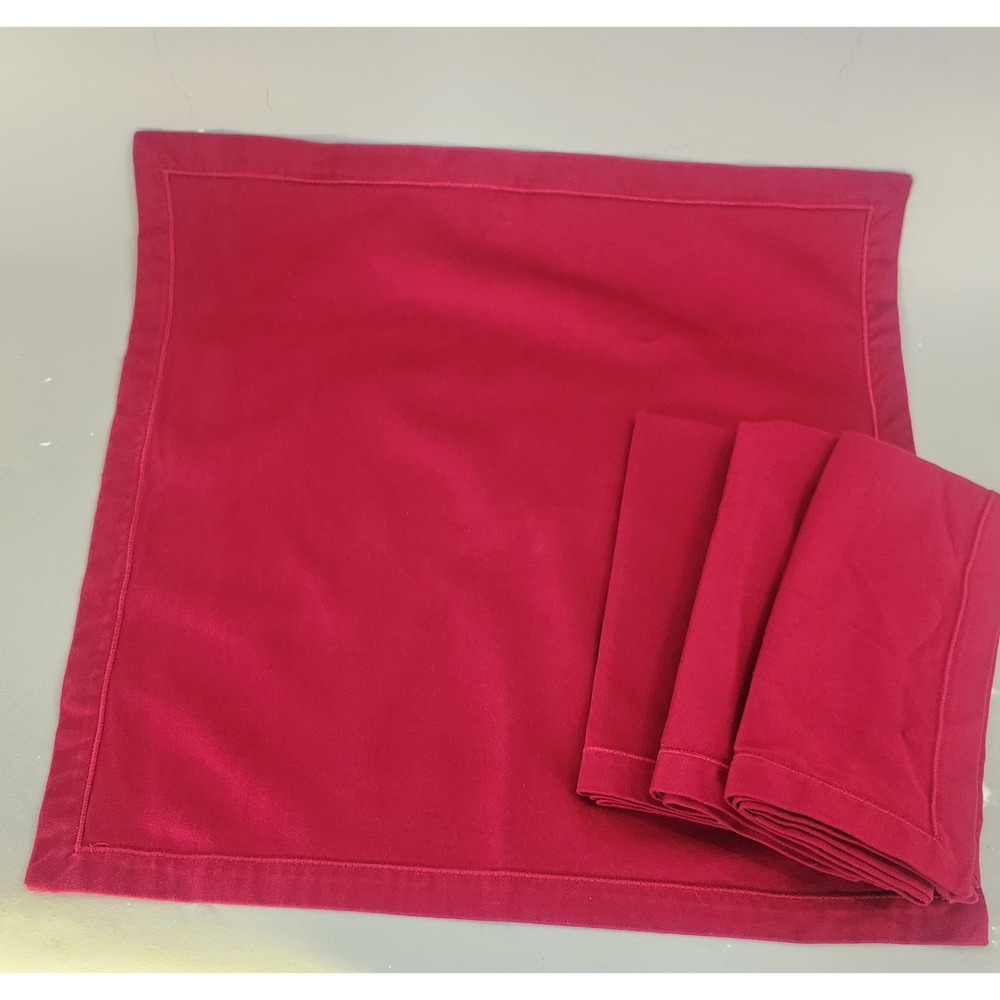 Fieldcrest Cloth Napkins Set of 4 18x18 Red 100% Cotton Classic Hem